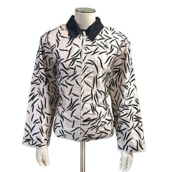 Anage Medium Black White Vintage Silk Jacket Embroidered City Chic Luxury - Picture 2 of 12